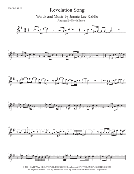 Revelation Song Clarinet Sheet Music