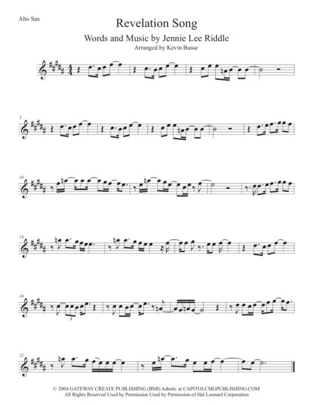 Revelation Song Original Key Alto Sax Sheet Music