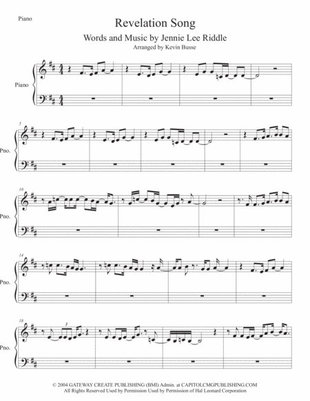 Free Sheet Music Revelation Song Original Key Piano