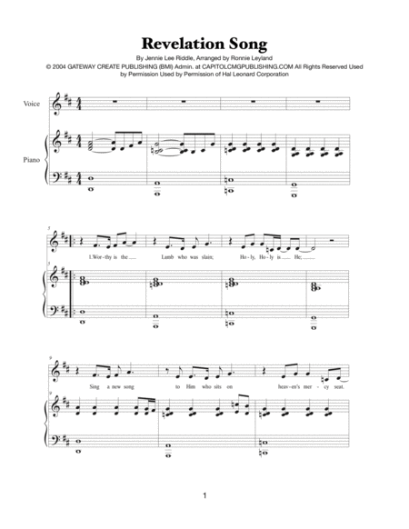 Free Sheet Music Revelation Song