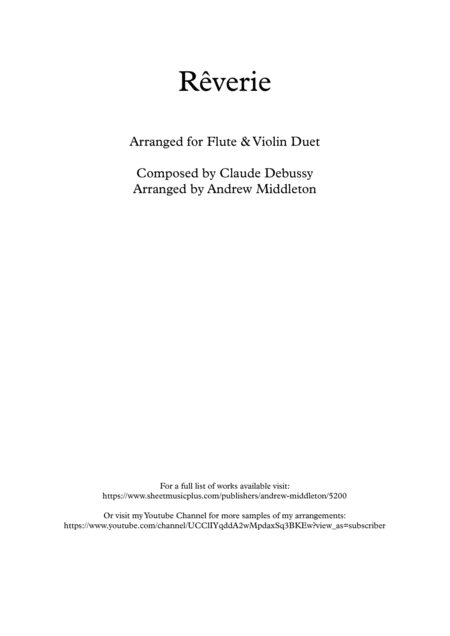 Free Sheet Music Reverie Arranged For Flute And Violin Duet