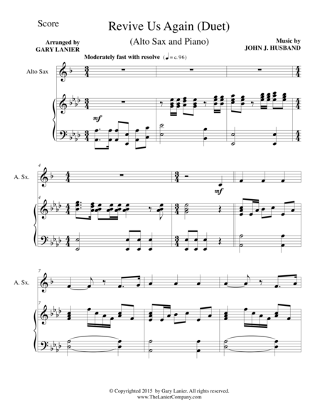 Free Sheet Music Revive Us Again Duet Alto Sax And Piano Score And Parts