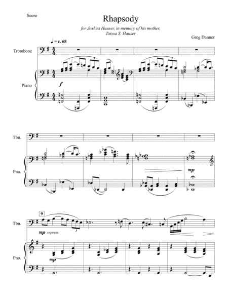 Rhapsody For Trombone And Piano Sheet Music