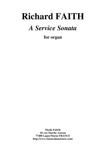 Richard Faith A Service Sonata For Organ Sheet Music