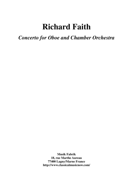 Richard Faith Concerto For Oboe And Chamber Orchestra Full Score Sheet Music