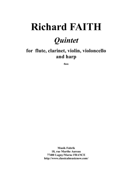 Free Sheet Music Richard Faith Quintet For Flute Clarinet Violin Violonello And Harp Complete Parts Only