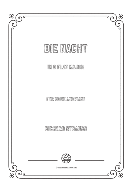 Richard Strauss Die Nacht In B Flat Major For Voice And Piano Sheet Music