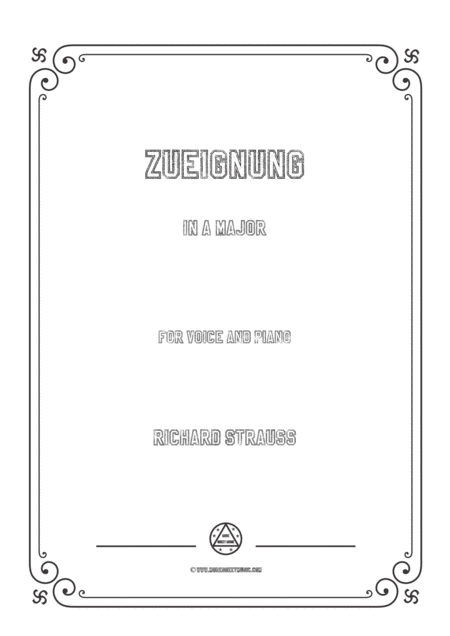 Richard Strauss Zueignung In A Major For Voice And Piano Sheet Music