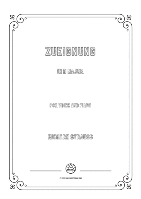 Free Sheet Music Richard Strauss Zueignung In D Major For Voice And Piano