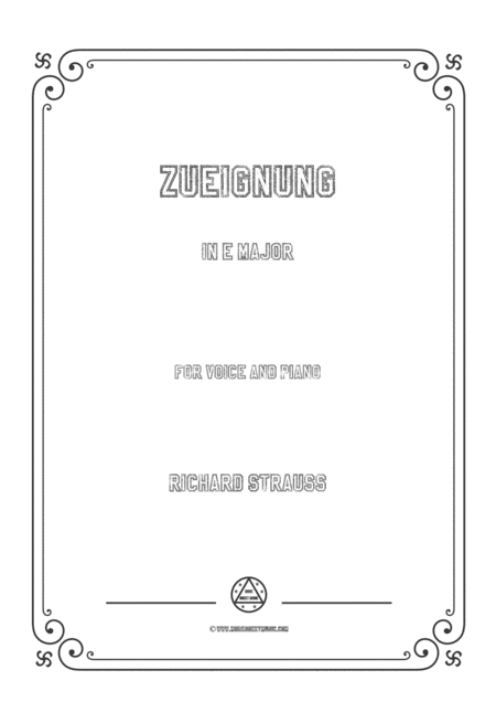 Richard Strauss Zueignung In E Major For Voice And Piano Sheet Music