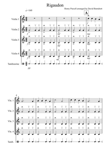 Rigaudon By Purcell For Violin Quartet Sheet Music