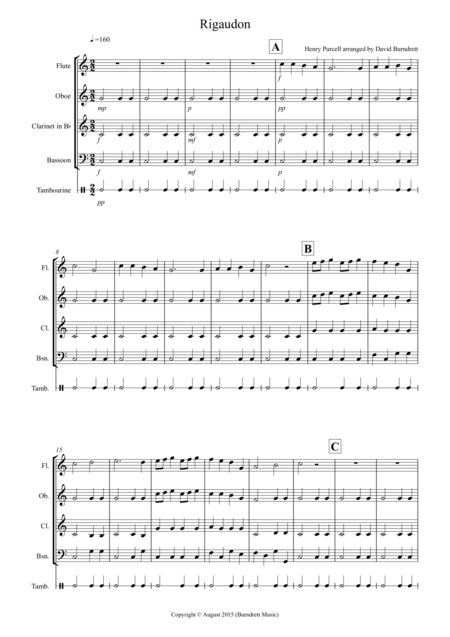 Rigaudon By Purcell For Wind Quartet Sheet Music