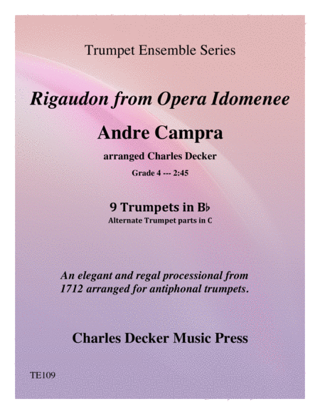 Free Sheet Music Rigaudon From Opera Idomenee For Trumpet Ensemble