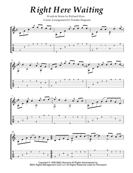 Right Here Waiting Fingerstyle Guitar Sheet Music