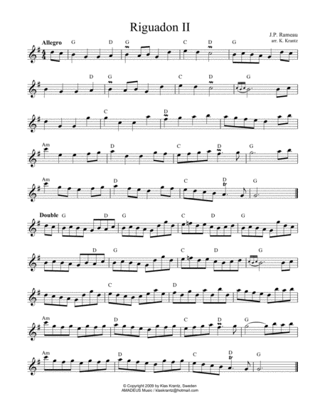 Riguadon Ii Lead Sheet With Guitar Chords G Major Sheet Music