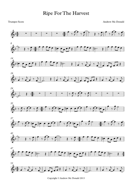 Free Sheet Music Ripe For The Harvest Bb Trumpet Score