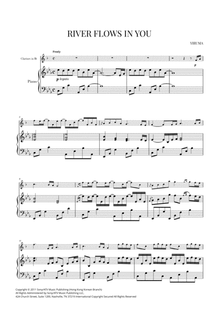 Free Sheet Music River Flows In You For Clarinet In Bb And Piano Eb Major