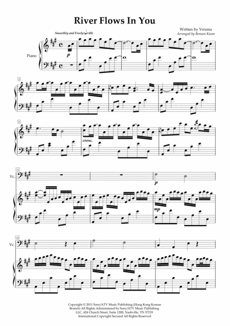 Free Sheet Music River Flows In You With Double Counter Melody Piano Cello Flute Trio