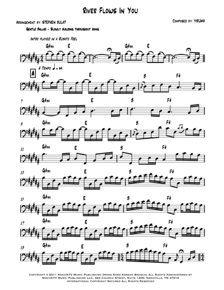 Free Sheet Music River Flows In You Yiruma Arranged For Cello Bassoon Or Trombone Key Of G M