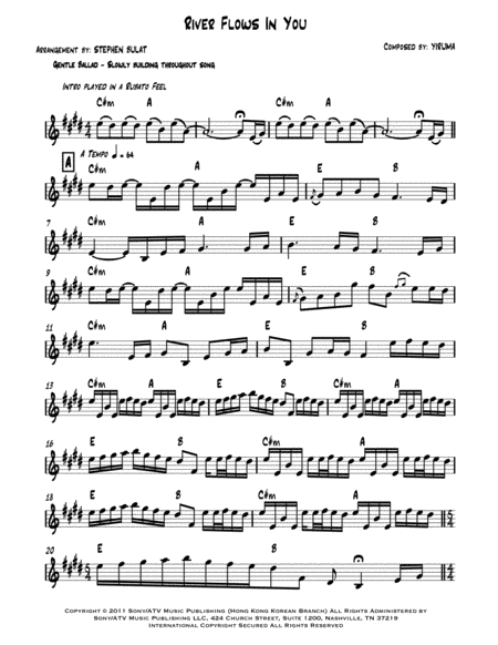 Free Sheet Music River Flows In You Yiruma Lead Sheet Key Of C M