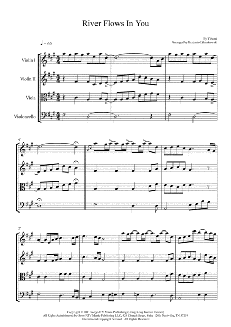 Free Sheet Music River Flows In You Yiruma String Quartet