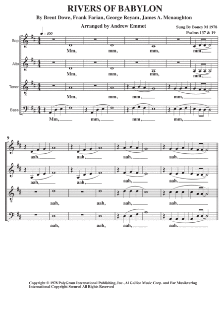 Rivers Of Babylon A Cappella Sheet Music