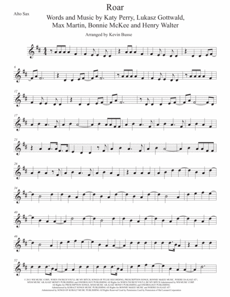 Roar Alto Sax Sheet Music