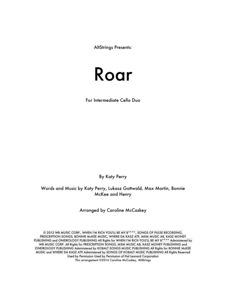 Roar Cello Duet Sheet Music