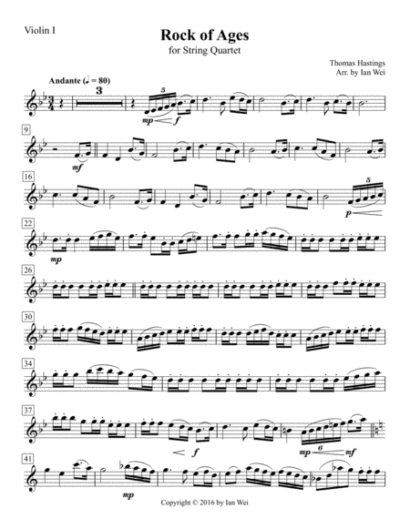 Rock Of Ages For String Quartet Sheet Music