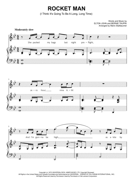 Rocket Man Easy Piano Sheet Music