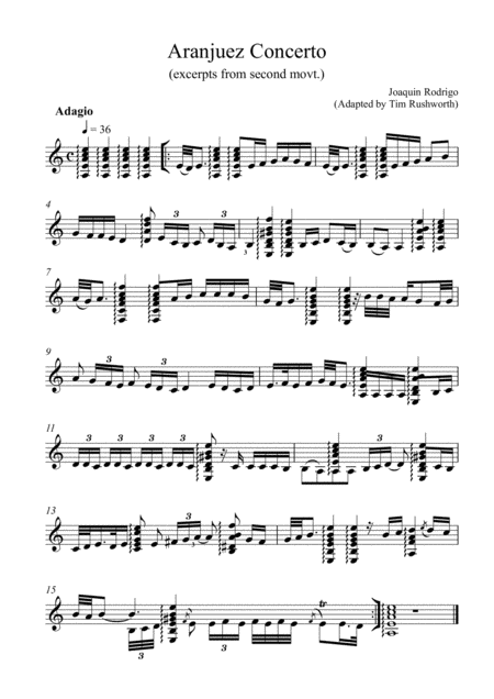 Rodrigos Guitar Concerto Adagio Simplified Sheet Music