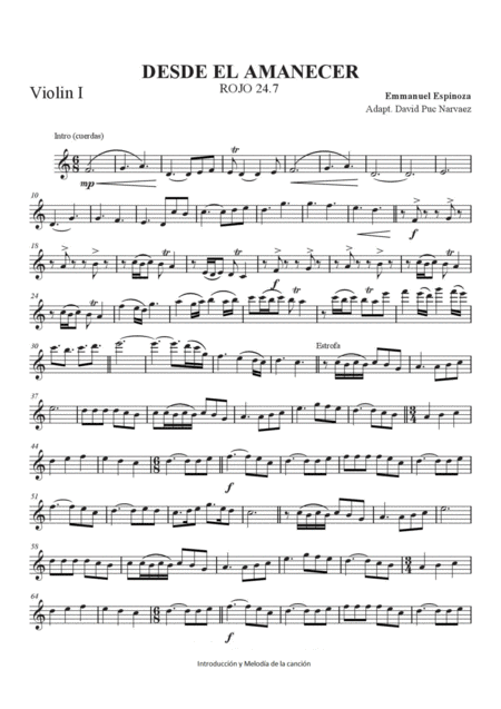 Rojo 24 7 Desde El Amanecer Violin Intro Meloda Sheet Music