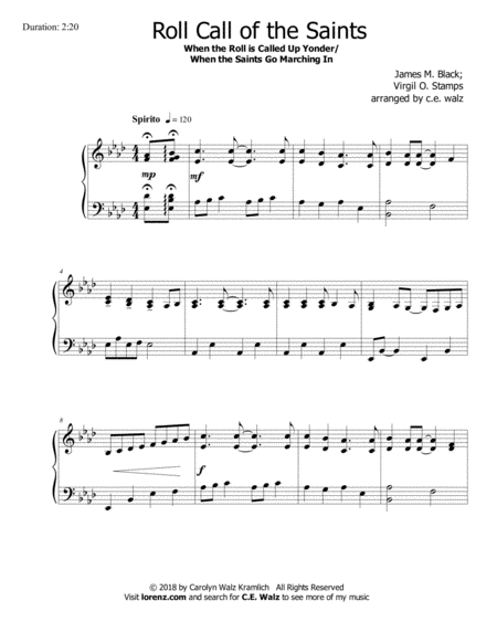 Roll Call Of The Saints With When The Saints Go Marching In Sheet Music