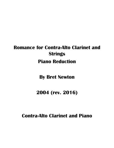 Romance For Contra Alto Clarinet And Strings Piano Reduction Sheet Music