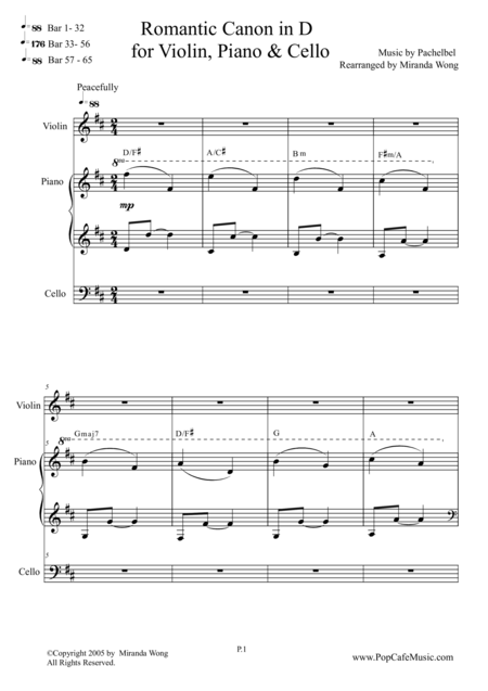 Romantic Canon In D For Violin Piano Cello Sheet Music