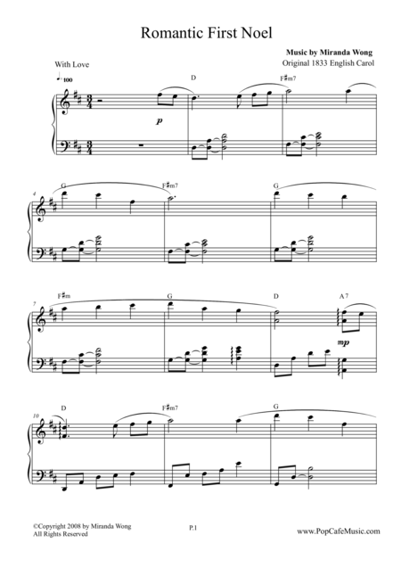 Romantic First Noel Touching Piano Version Sheet Music