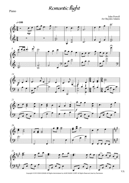 Romantic Flight Easy Piano Sheet Music