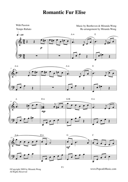 Romantic For Elise Touching Piano Version Sheet Music