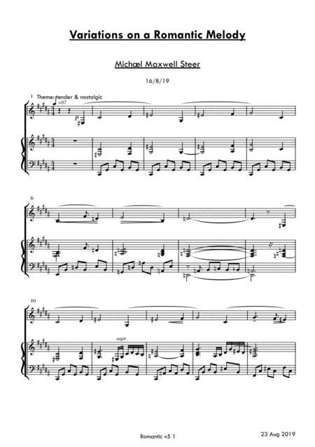 Romantic Melody With Four Variations Concert Pieces For Also Sax And Piano Sheet Music