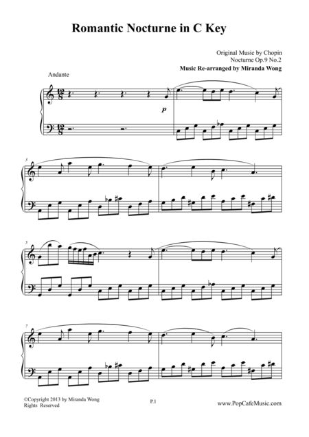 Romantic Nocturne In Eb Chopin C Key Version Sheet Music