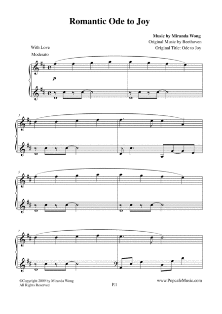 Romantic Ode To Joy Touching Piano Version Sheet Music