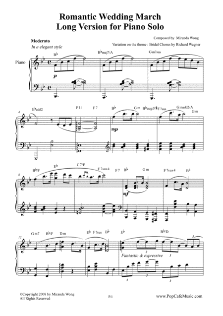 Free Sheet Music Romantic Wedding March By Miranda Wong Long Version For Piano Solo