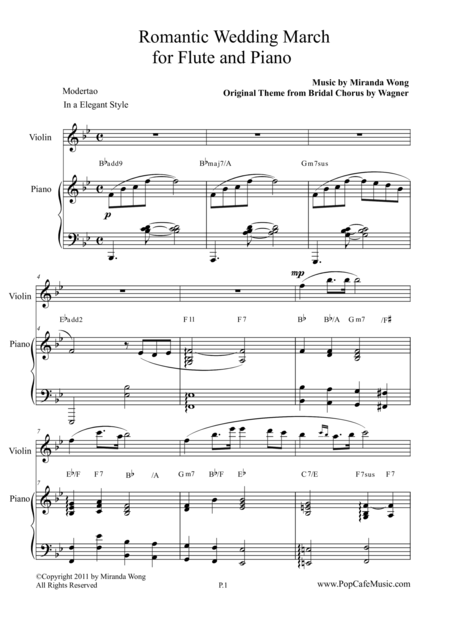 Free Sheet Music Romantic Wedding March Short Version For Flute Piano