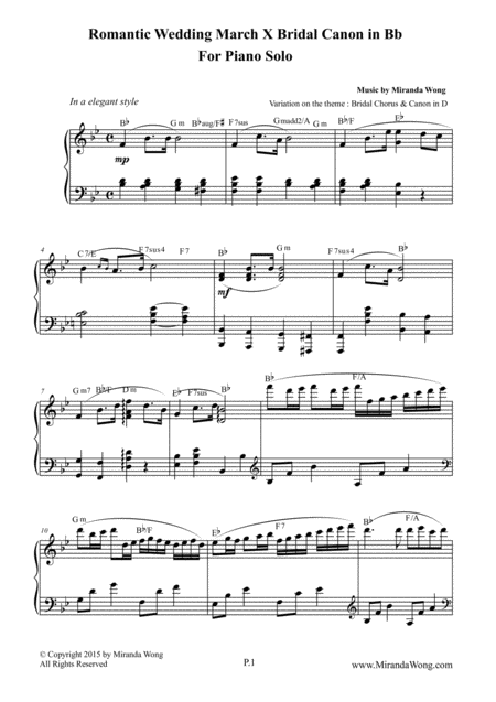 Romantic Wedding March X Bridal Canon In Bb By Miranda Wong Sheet Music