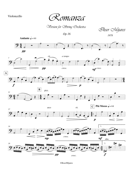 Romanza Op 16 Cello Sheet Music