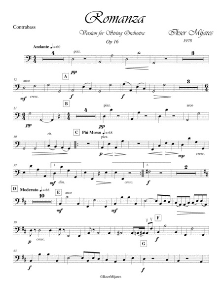 Romanza Op 16 Double Bass Sheet Music