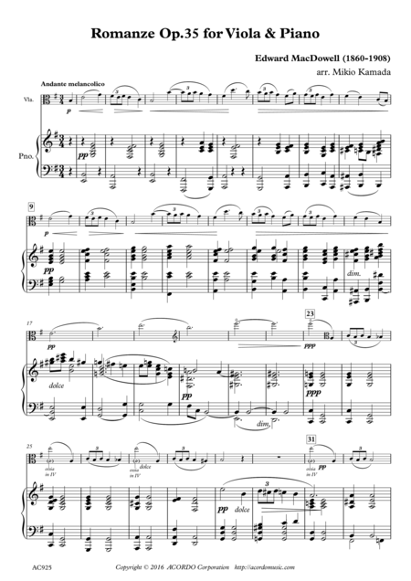 Romanze Op 35 For Viola Piano Sheet Music