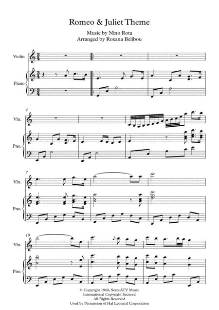 Romeo And Juliet Theme Violin Flute Piano Sheet Music