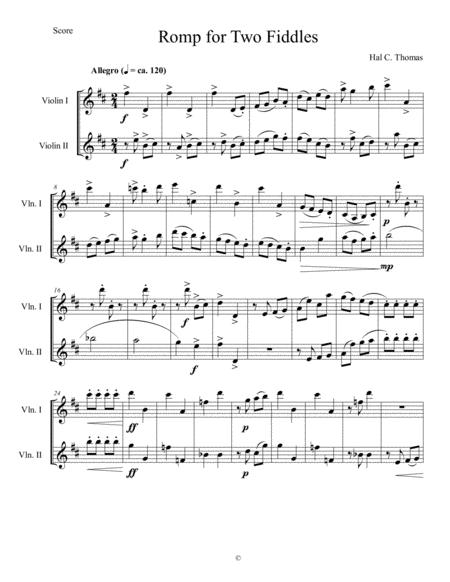 Free Sheet Music Romp For Two Fiddles In D Score