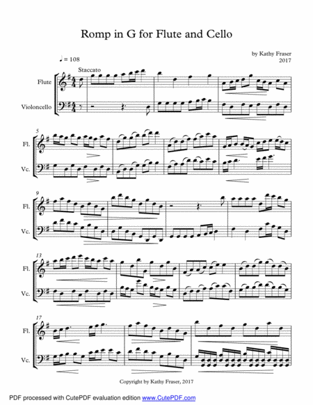 Free Sheet Music Romp In G For Flute And Cello Duet